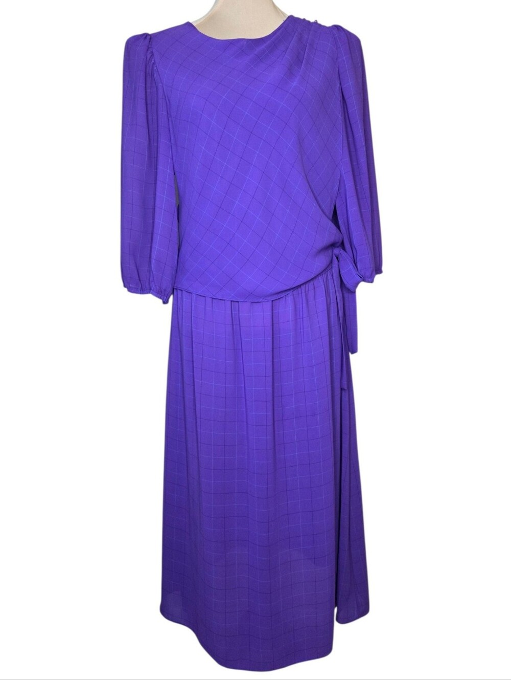 Vintage 80s Charlee Allison Eljay Purple Side Tie Midi Dress Size 15 Secretary